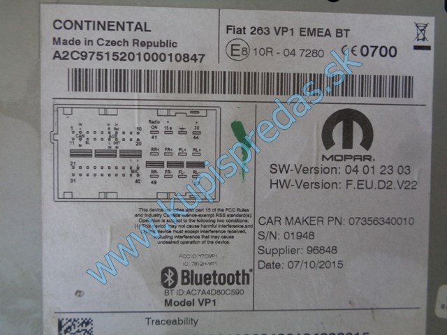 autorádio na fiat doblo II, VP1, 07356340010